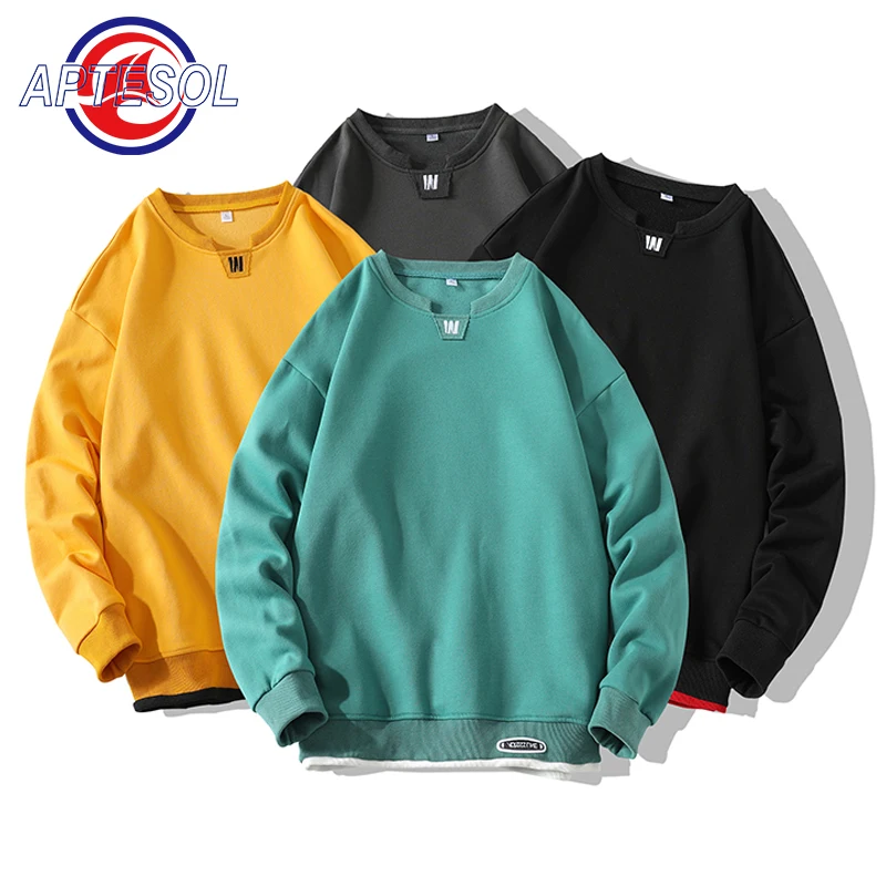 

APTESOL Crew Neck Solid Color Men's Long Sleeve Spring Autumn y2k Hip Hop Sweatshirts Pullover Casual Hoodies Male Clothing Tops