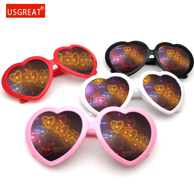 

Очки для специальных эффектов USGREAT Love в форме сердца, часы с подсветкой меняются на форму сердца ночью, очки с дифракцией, подарок