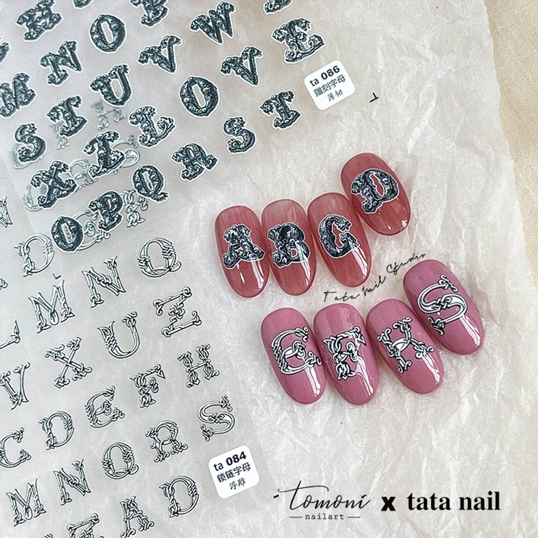

Alphabet Letter Roman Style Typography Nail Art Sticker 3D Engraved Nail Stickers Art Decorations Decals Design Manicure