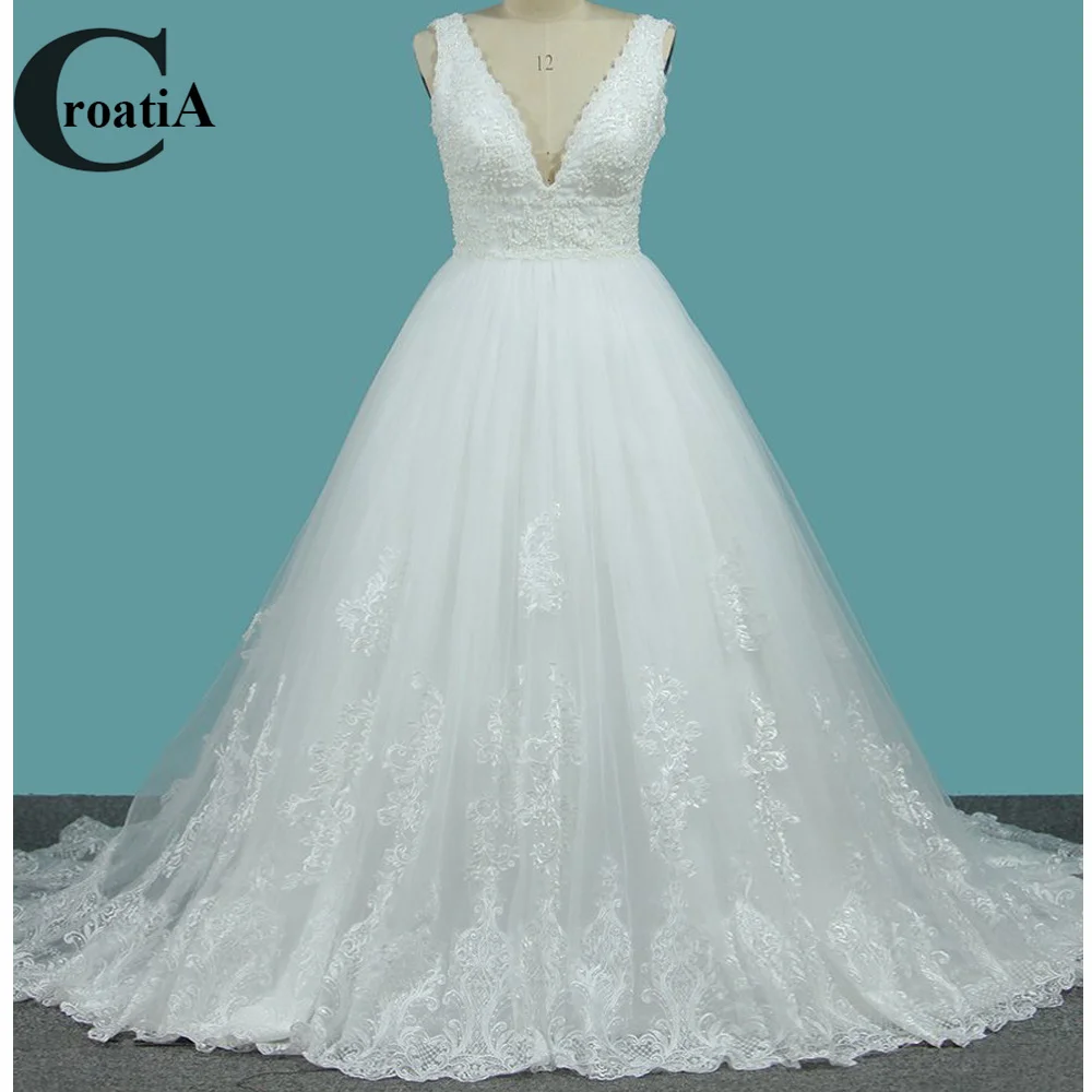 Хорватия Роскошные свадебные платья трапециевидной формы для женщин Майка на
