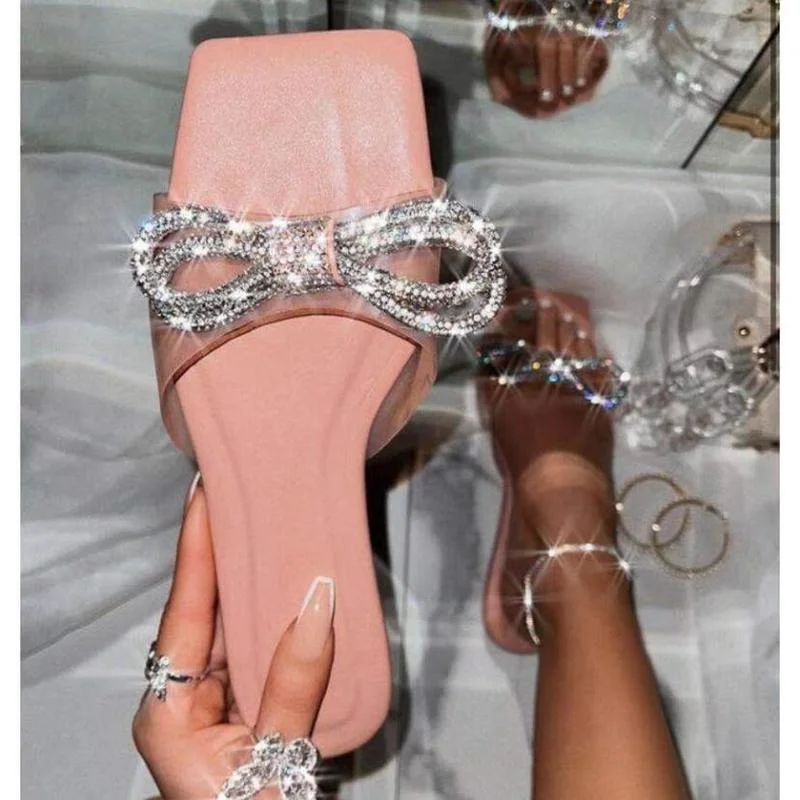 2022 Womens Slides Rhinestone Strip Flat with Summer Bling Party Shoes
Woman New Pink Holiday Outside Beach Female Slippers