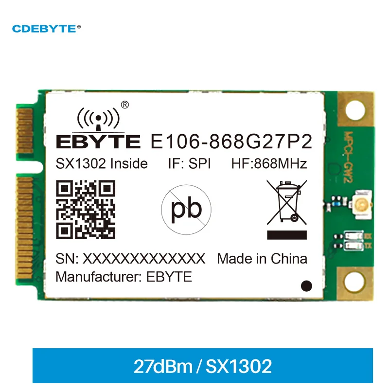 

SX1302 LoRa WAN Gateway Module 863~873MHz 27dBm SPI Interface E106-868G27P2 DIY Multi-Band Selection Industrial Standard IoT