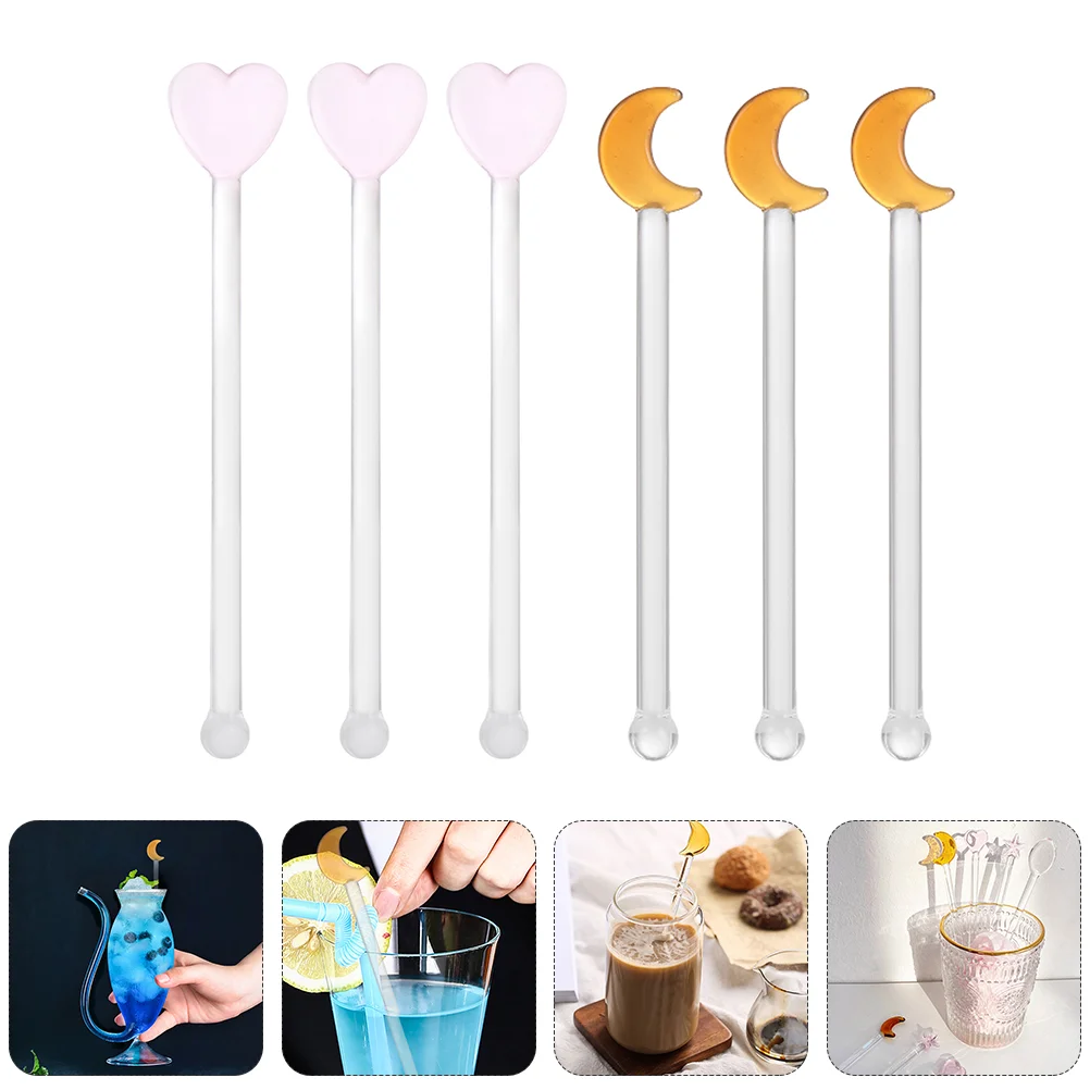 

6Pcs Household Transparent Mixing Rods Creative Glass Bar Stirring Sticks