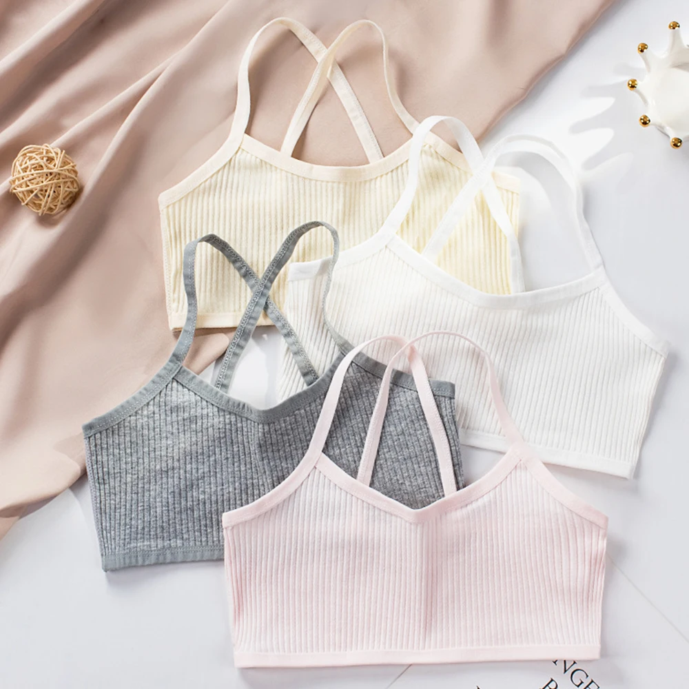 Хлопковый вязаный бюстгальтер в рубчик для девочек Подарочный короткий топ