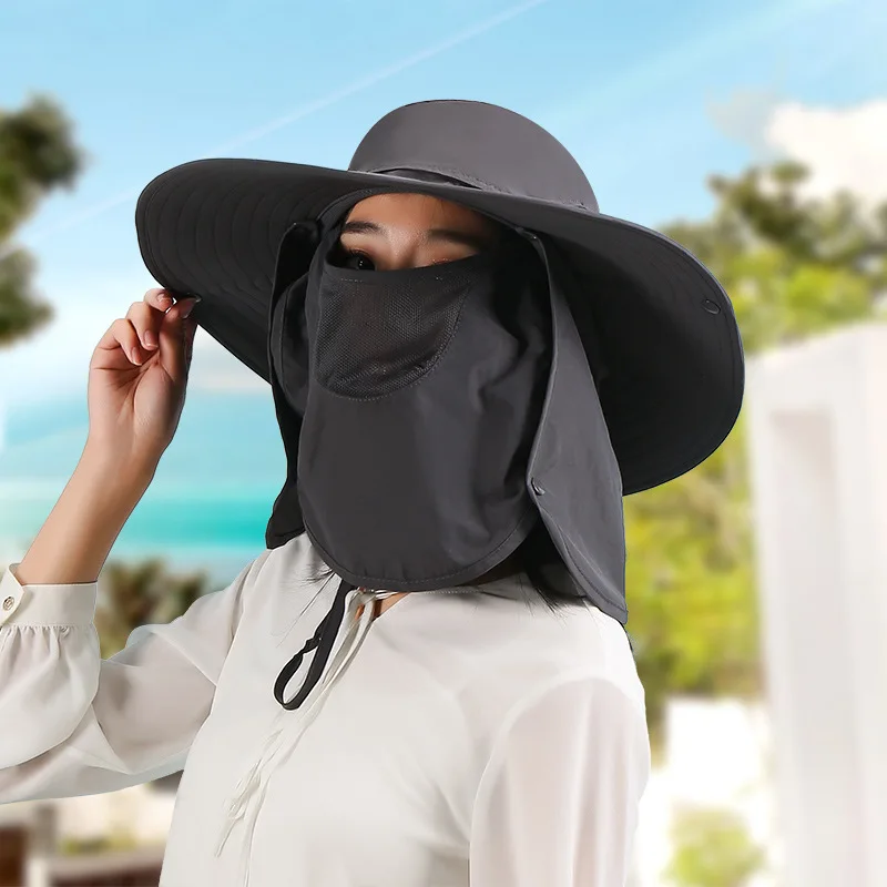 

Summer Men's Sunscreen Bucket Cap Neck Protection Veil Breathable Mesh Travel Beach Cap UV Resistant Fishing Cap