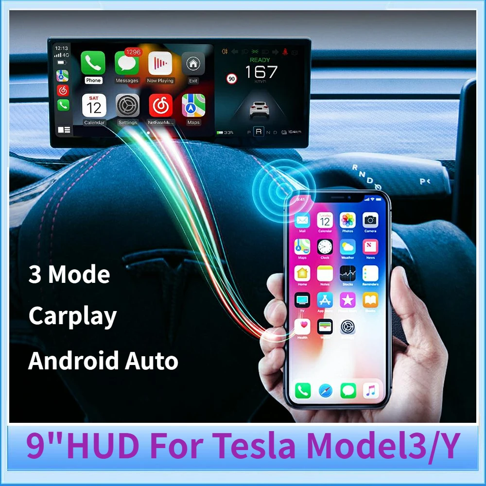 

9 Inch Heads Up Display For Tesla Model 3 Y Linux Digital Center Console Dashboard Touch Screen Wireless Carplay Android Auto