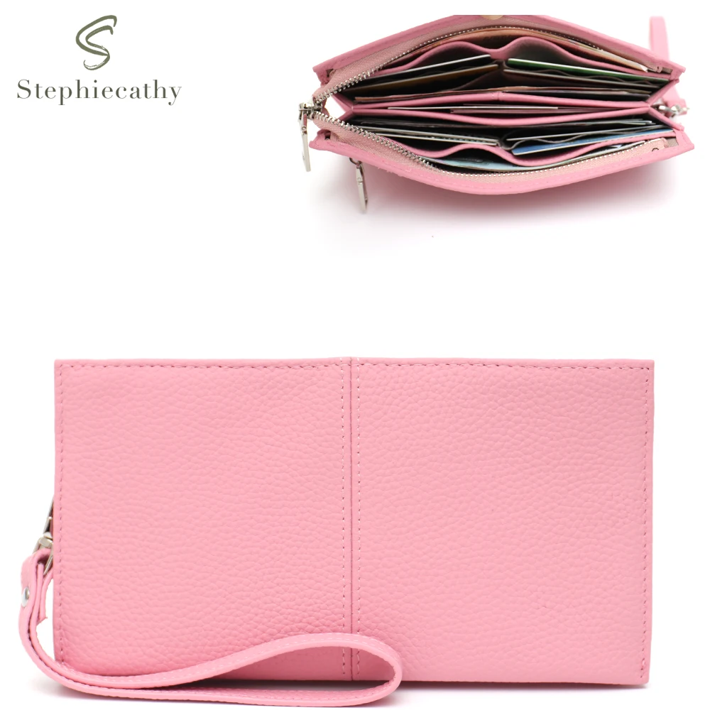 

SC Women Long Wallet Fashion Wrist strapCoin Purse Card Holder Passport Bag Female Genuine Leather Daily Clutch Multi Pockets