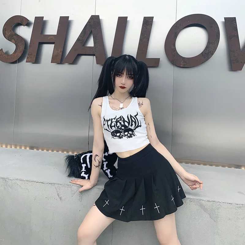 Женский укороченный топ Goth Dark блузка-корсет без рукавов уличная одежда с круглым