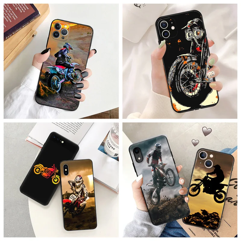 

Black Matte Anti-Drop Phone Case For iPhone 14 12 13 Pro Max 11 Mini 7 8 6 s Plus XS X XR SE Luxury Flying Rider Motocross Cover
