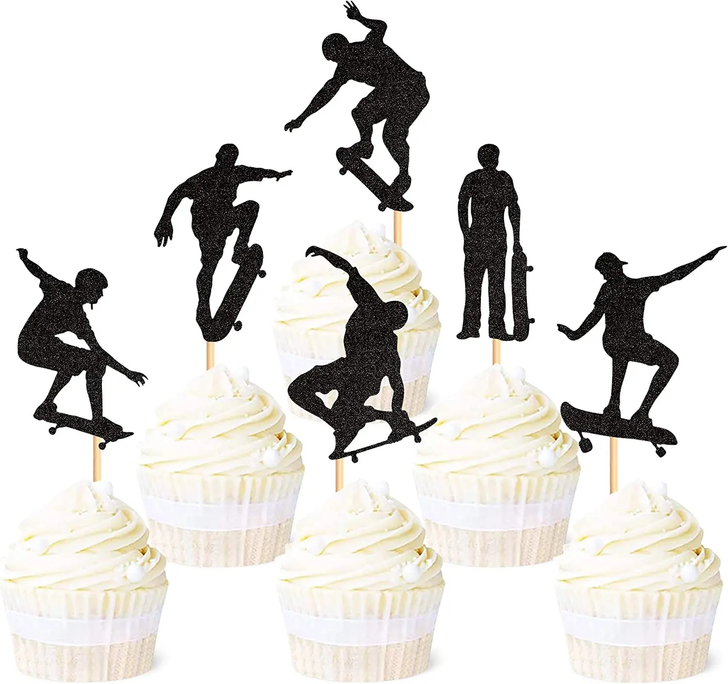 Cupcake Toppers Black Glitter Cake Decors For Sport  Theme B