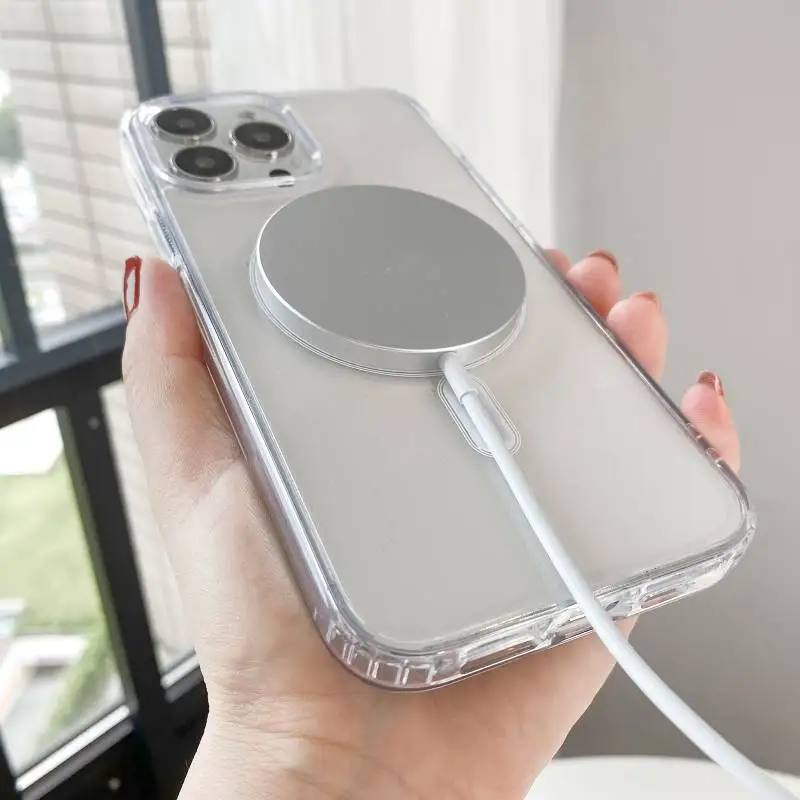 

Transparent Case For iPhone 13 12 11 Pro X XR XS Max 7 8 Plus SE 2020 Case Clear Magnet Safe Wireless Charge Support Back Cover