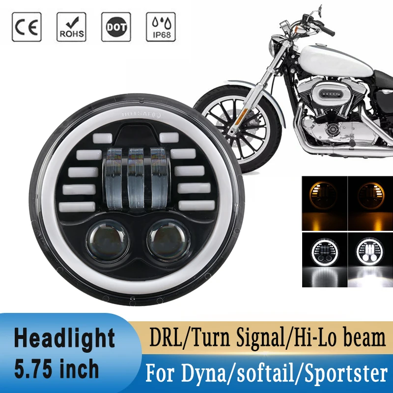 

5.75 inch Headlight 4D Projector 45W with DRL Turn Signal Light Hi/Lo Beam Driving Lamp for Dyna/softail/Sportster Models 5-3/4