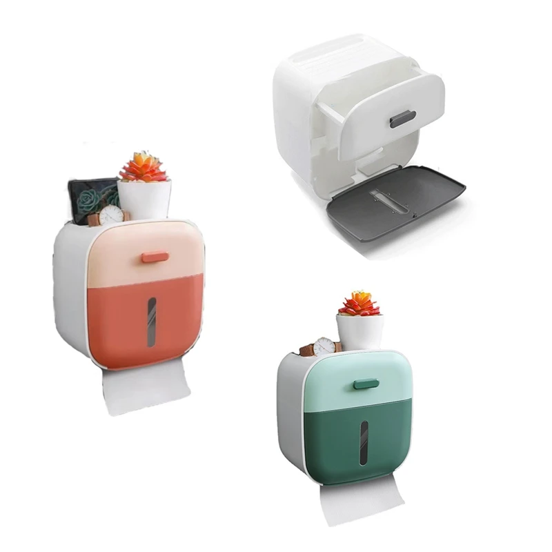 

HOT-Contrasting Colors Toilet Paper Holder Waterproof Tissue Box Roll Paper Storage Shelf Rack Bathroom Accessories