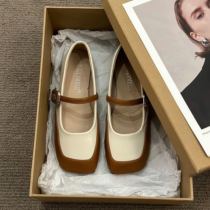 Туфли женские на низком каблуке квадратный носок Классическая удобная летняя