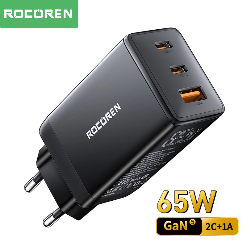 

Rocoren PD 65W GaN Charger QC 4.0 3.0 USB Type C Quick Charge Charger Fast Charging Adapter For Laptop iPhone 15 14 Pro MacBook