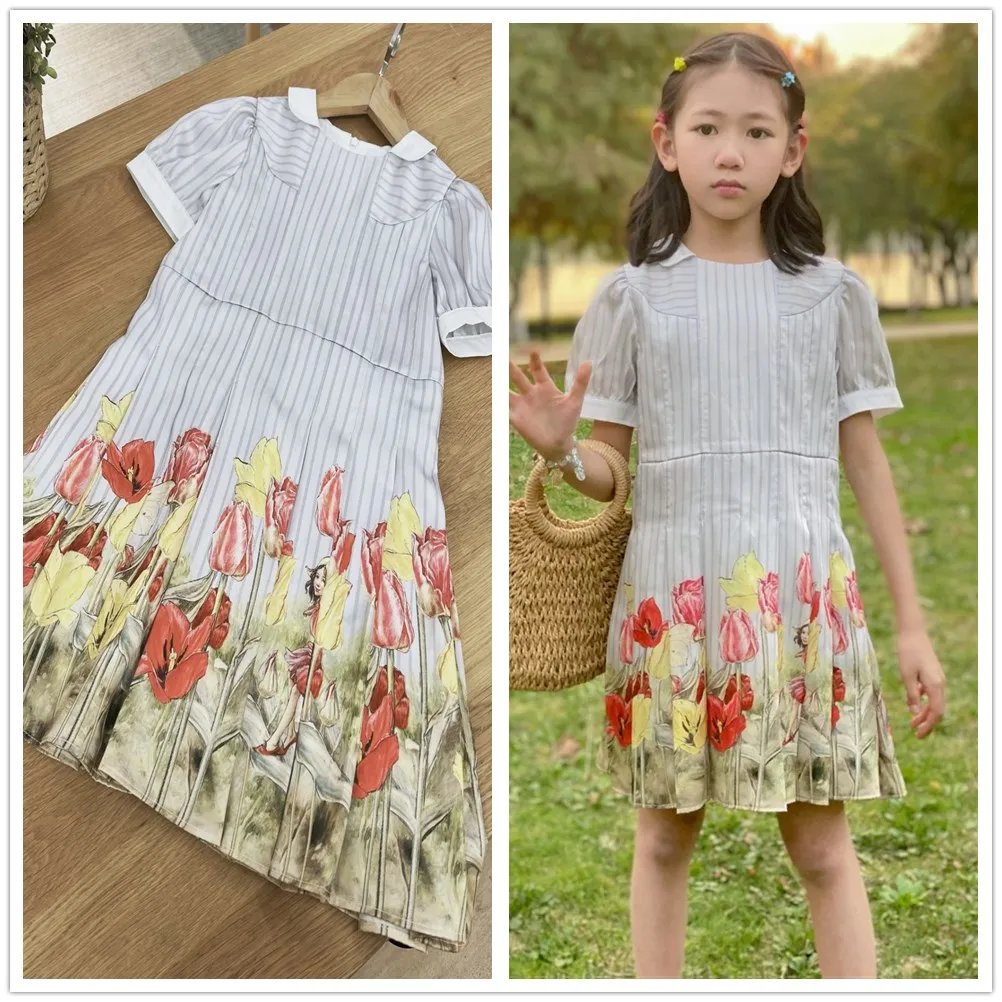 

Pre-sell 2023 spring and summer baby dresses girls' high-quality tulip print dress Sweet short sleeve dress