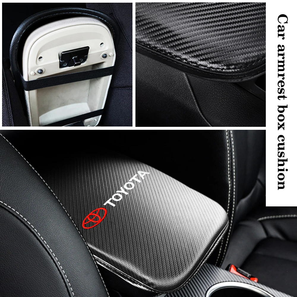 

Car Armrest Storage Box Pad Protector Carbon Fiber Trim Cover Pad Interior Accessories For Toyota Corolla Camry Yaris Rav4 Prado