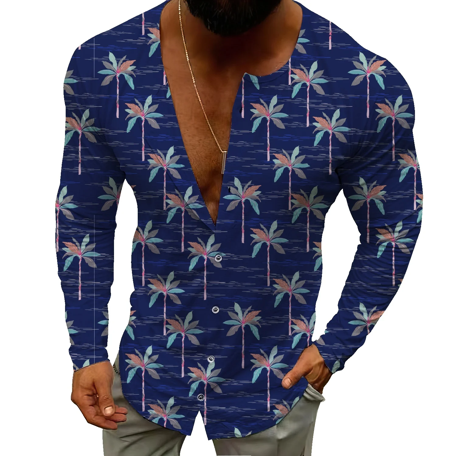 

Autumn Floral Plant Round Neck Casual Thin Cardigan Men's Single Breasted Jacket