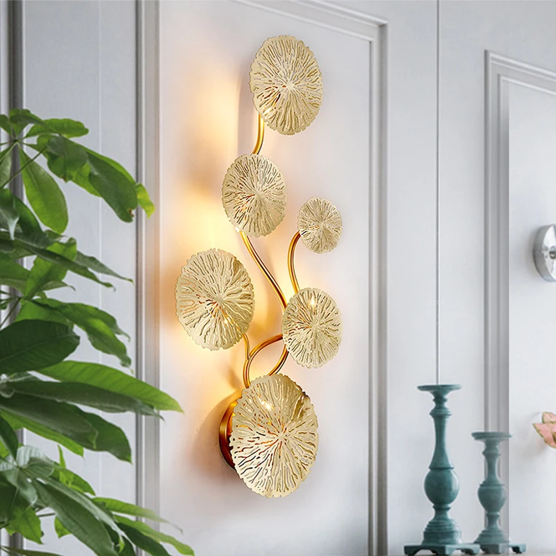 Купи Wall Sconce G4 Bulbs Copper Led Lustre Gold Lotus Leaf Interior Wall Light Vintage Retro Bedside Living Room Art Decor Home Lamp за 5,649 рублей в магазине AliExpress