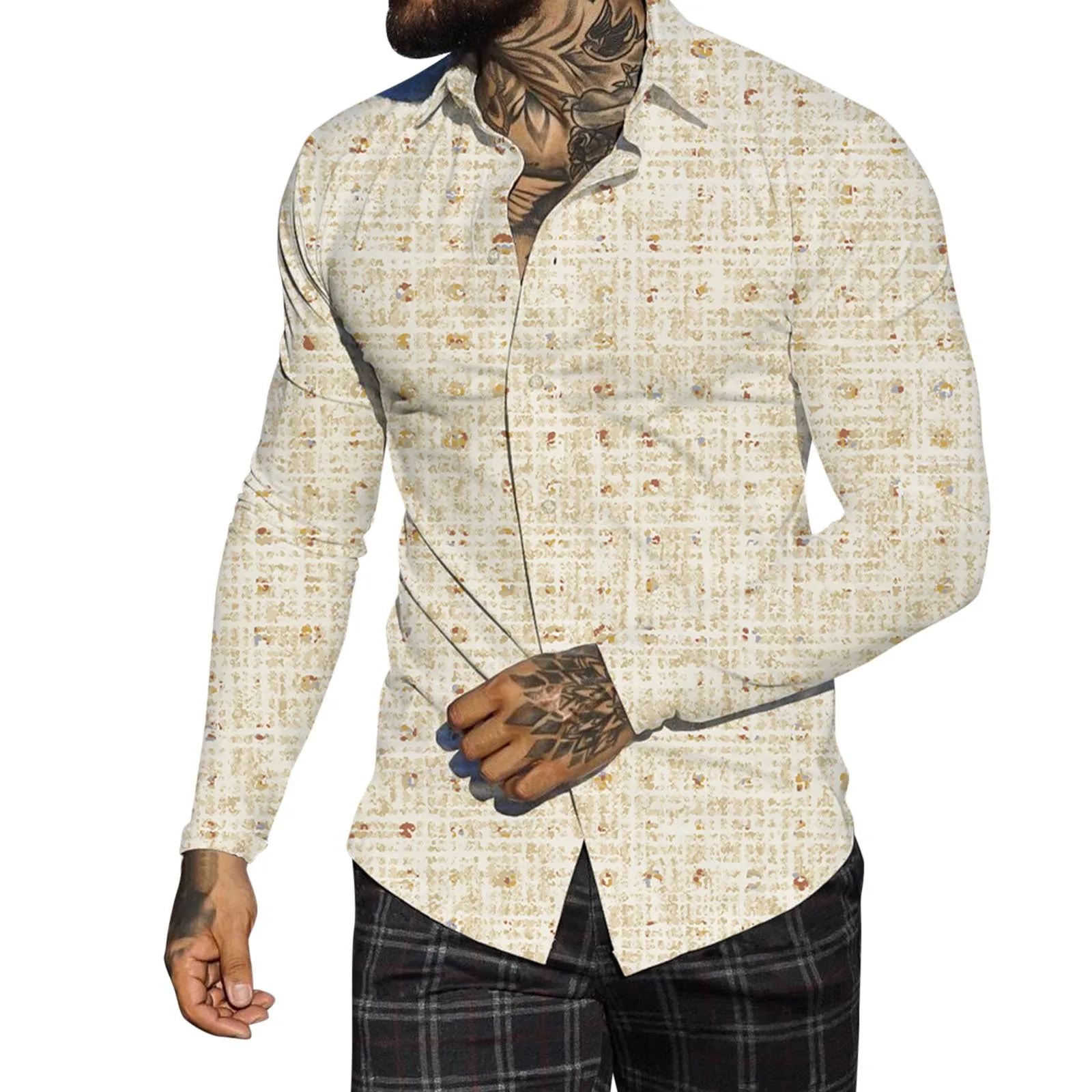 

Shirts Men Autumn Winter Single Breasted Casual Lapel Full Print boy Beach Long Sleeve Vacation Outdoor Holiday Shirt Blusas