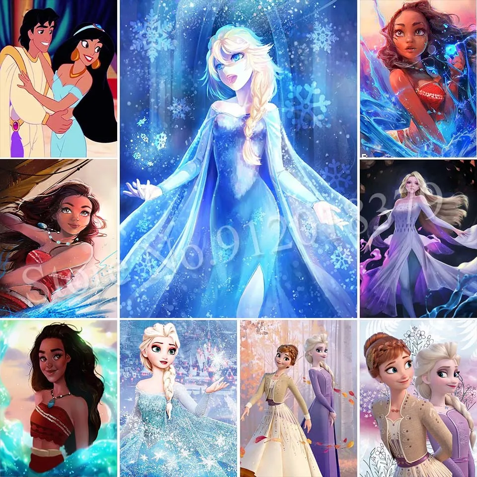 

Frozen Elsa Disney Princess Diamond Painting 5D DIY Mosaic Art Cartoon Anime Little Mermaid Jasmine Full Drill Home Decor Gifts
