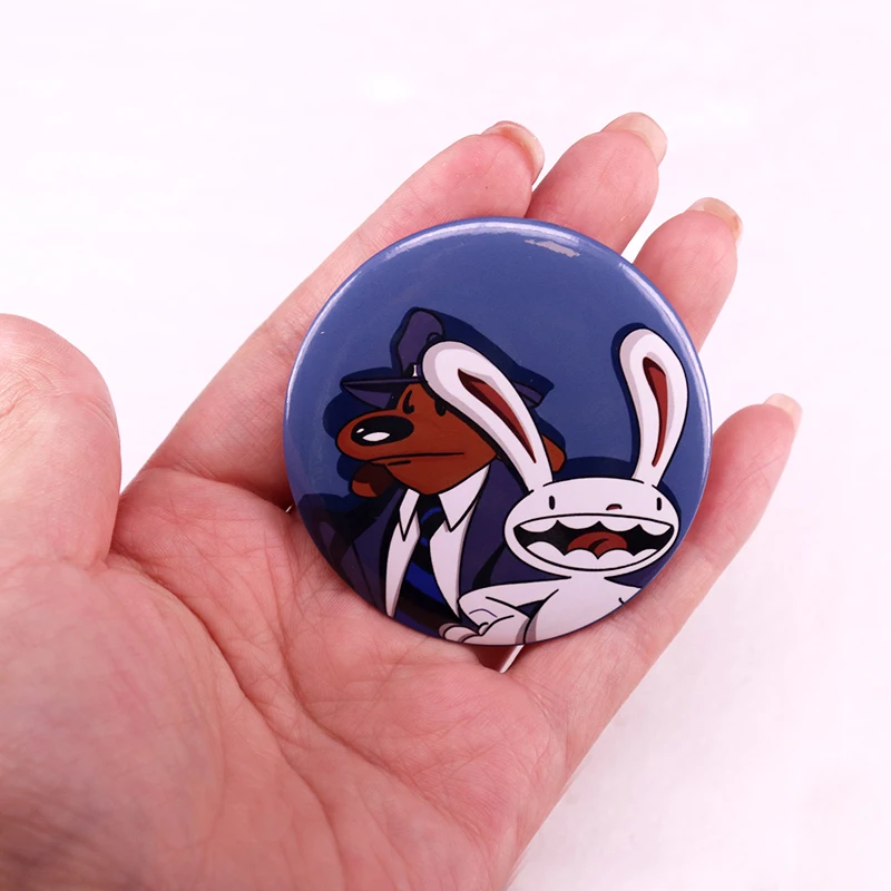 Собака детектив Сэм и его кролик помощник Макс значок Ретро манга комикс Кнопка