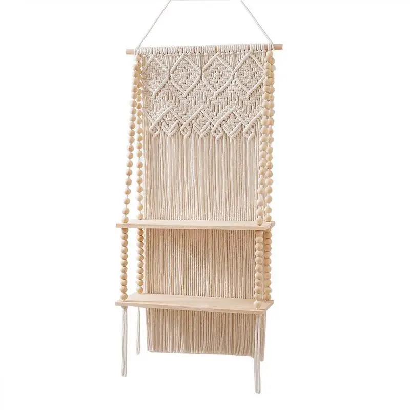 

Woven Floating Shelf Tapestry Boho Style Hanging Art Plant Holder Bohemian Pendant Macrame Wall Hanging For Home Decorations