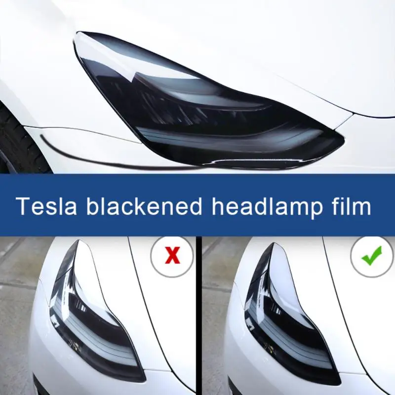 Наклейка на переднюю фару автомобиля Tesla Model 3 Y 2021 2022 ТПУ дымчато-черная