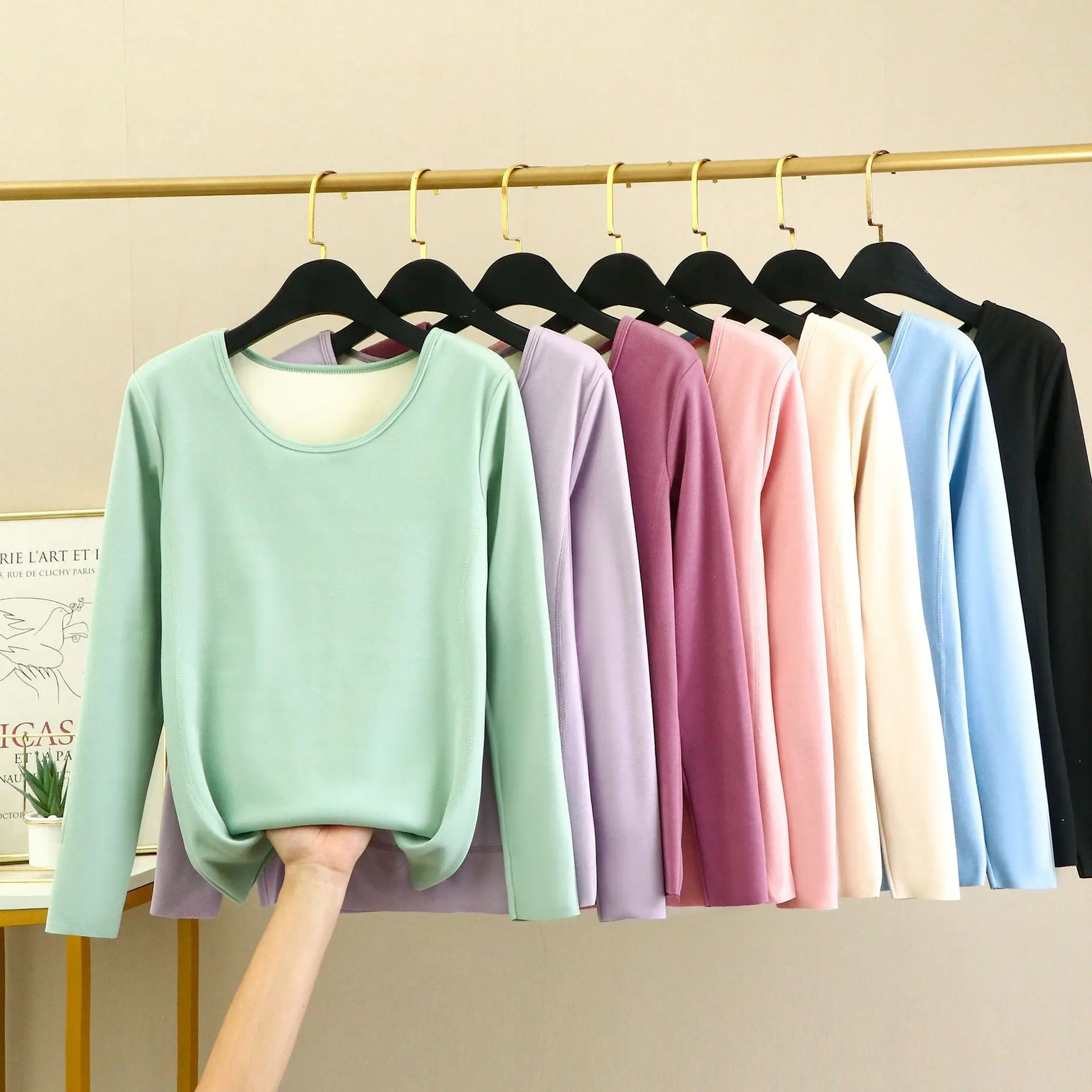 Women thermal top  base layer German Velvet Thicken Warm Autumn Clothes Leisure Inside No Trace Cold Protection Home Underwear