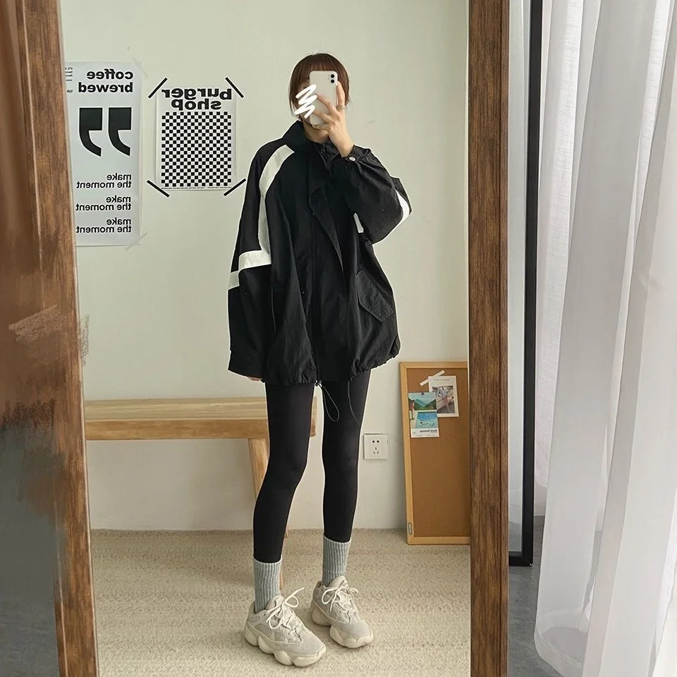 

Black Short Style Sprinter Coat Women's Spring And Autumn Women's Bomber Jacket Bomber Jacket Windbreak New Outerwear 2023 Coat