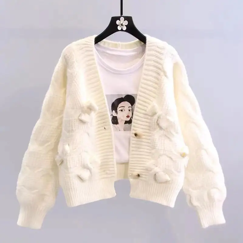 

Женский свитер в Корейском стиле, свободный винтажный кардиган, Осень-зима 2023, новый стиль, короткий вязаный Топ с бантом и длинными рукавами, верхняя одежда X55