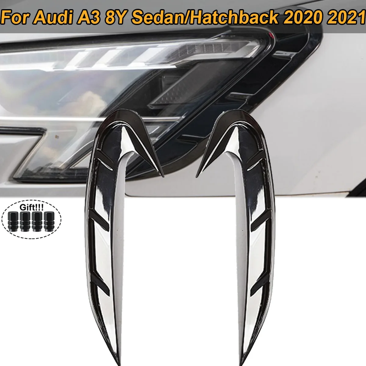 

2PCS/SET Headlight Eyebrow For Audi A3 8Y Sedan Hatchback 2020 2021 Eylids Frame Decoration Sticker Trim Cover Car Accessories