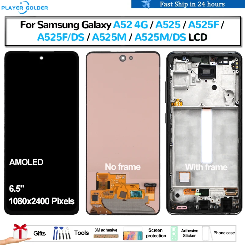 AMOLED для Samsung Galaxy A52 4G A525 A525F A525M A525F/DS A525M/DS Pantalla ЖК-дисплей Сенсорная панель Экран