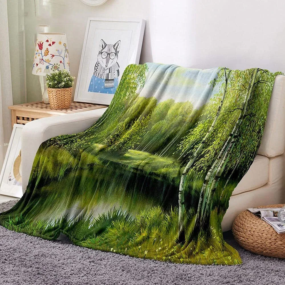 

Fashion Soft Cozy Lightweight Children and Adult Gifts Sofa Couch Bed Travelling Camping Landscape Theme Flannel Throw Blanket