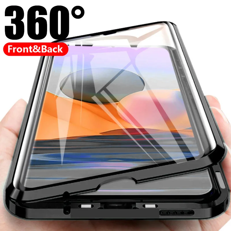 

360° Full Protective Magnetic Adsorption Case for Xiaomi 11T Pro Redmi Note 10 9 8t 7 K20 Pro 8 8A 9 9A Double Glass Metal Cover