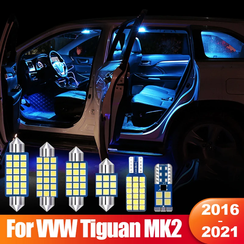 

For Volkswagen VW Tiguan 2 MK2 Allspace 2016 2017 2018 2019 2020 2021 8pcs Canbus Car Interior LED Lamps Trunk Light Accessories