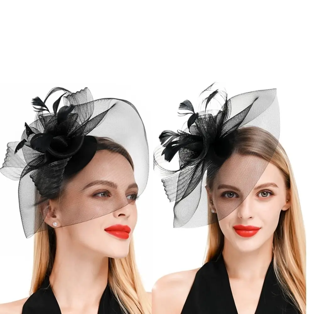Женская Вуалетка с бантом и перьями модный головной убор ручной работы