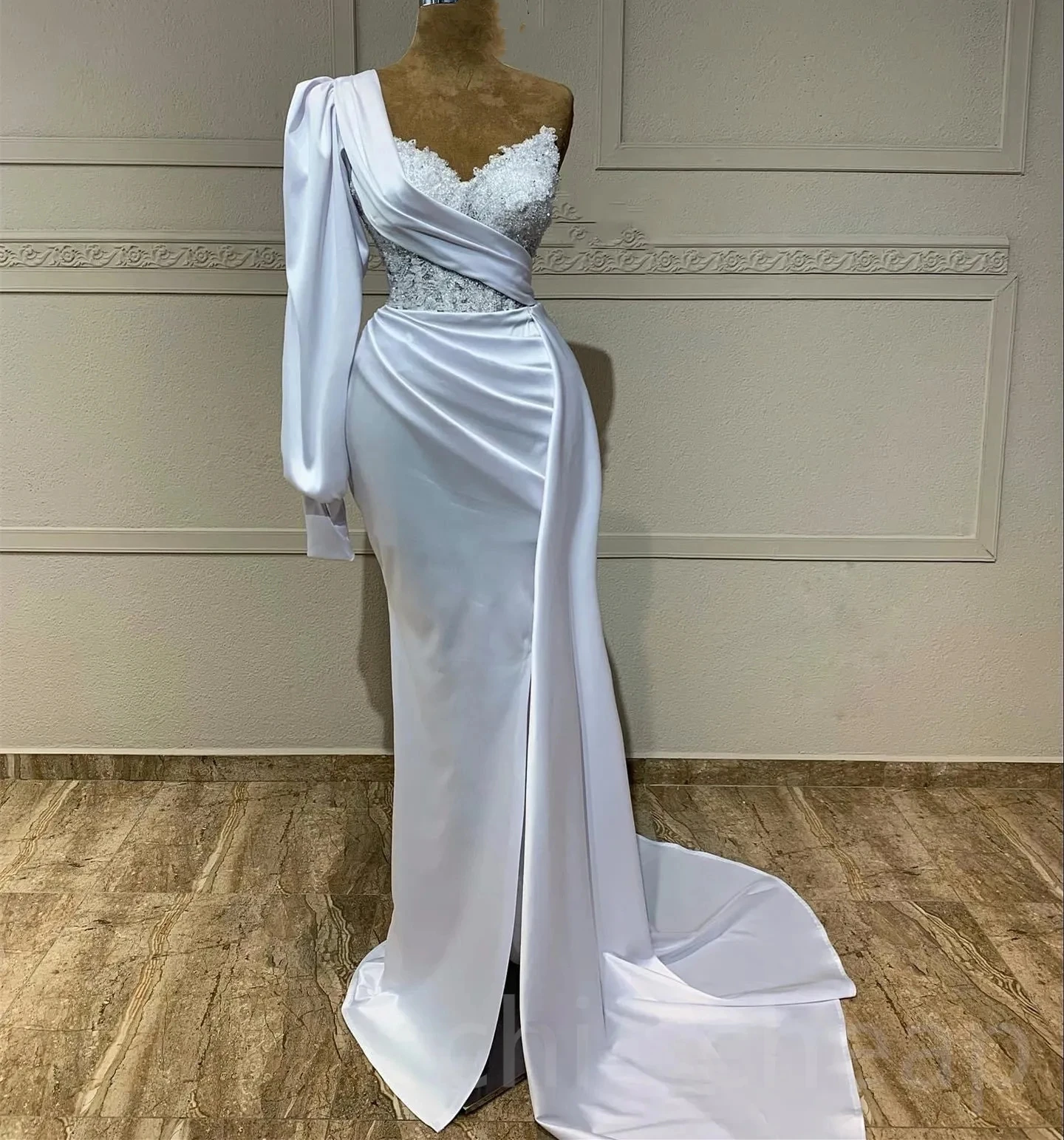

Slit African American Prom Dresses Mermaid One-shoulder Appliques Black Girls Nigeria Robe De Soiree Aso Ebi Evening Gown