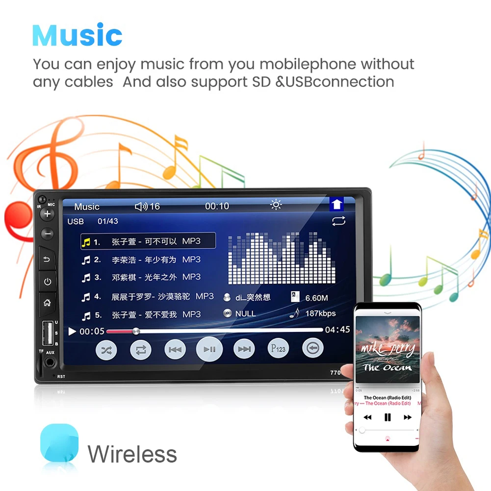 

Multimedia Player Touch Screen 7 Inch Car MP5 Player HD Bluetooth-compatible Car Radio TF Card Mirrorlink Steering Wheel Control