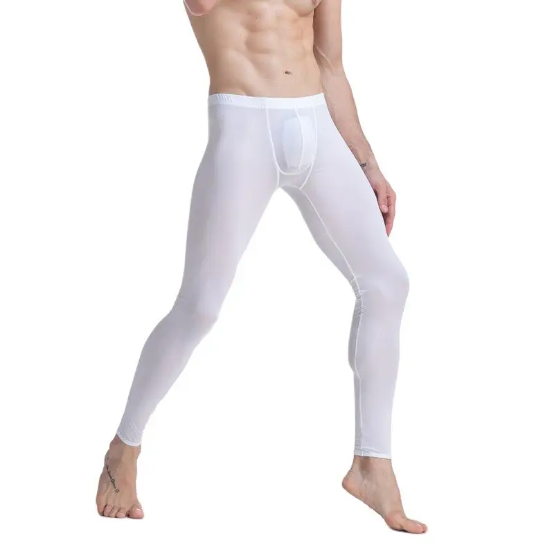 

Sheer Men's Ice Silk Long Johns Elastic Underwear Thin Nightwear Translucent Pajamas Bottoms Thermal Pants Sexy Sleepwear Men