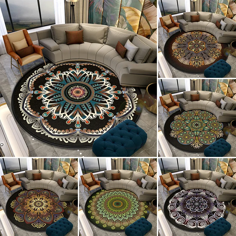 

mandala Ethnic round Carpet for Living Room Area rug Retro Totem Bedroom Chair Floor Mat Anti Slip Kids Room Rugs Pray Mat