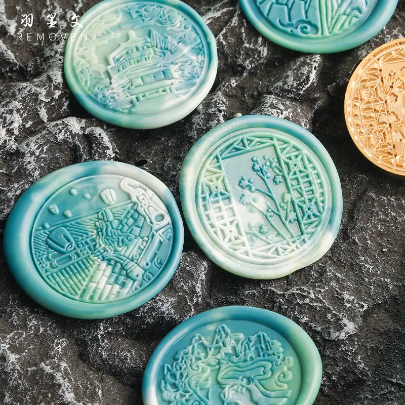 

Восковые штампы, китайская пейзажная живопись, восковая печать, штамп, винтажная ручная печать для конвертов, свадебные приглашения, подарок