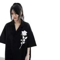 houzhou harajuku black blouses women vintage streetwear gothic white shirt hippie aesthetic oversized japanese top female korean
