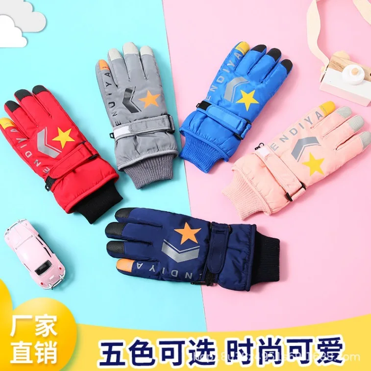 Kids Thermal Ski Gloves Waterproof Warm Fleece Snowboard Mittens 3 Fingers Snow Gloves For Skiing Riding