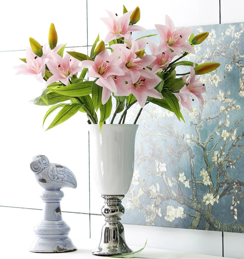 

Artificial Flower 70cm3 Head Sweetheart Lily Celebration Wedding Flower Arrangement Home Decoration Flower Valentine's Day Gift