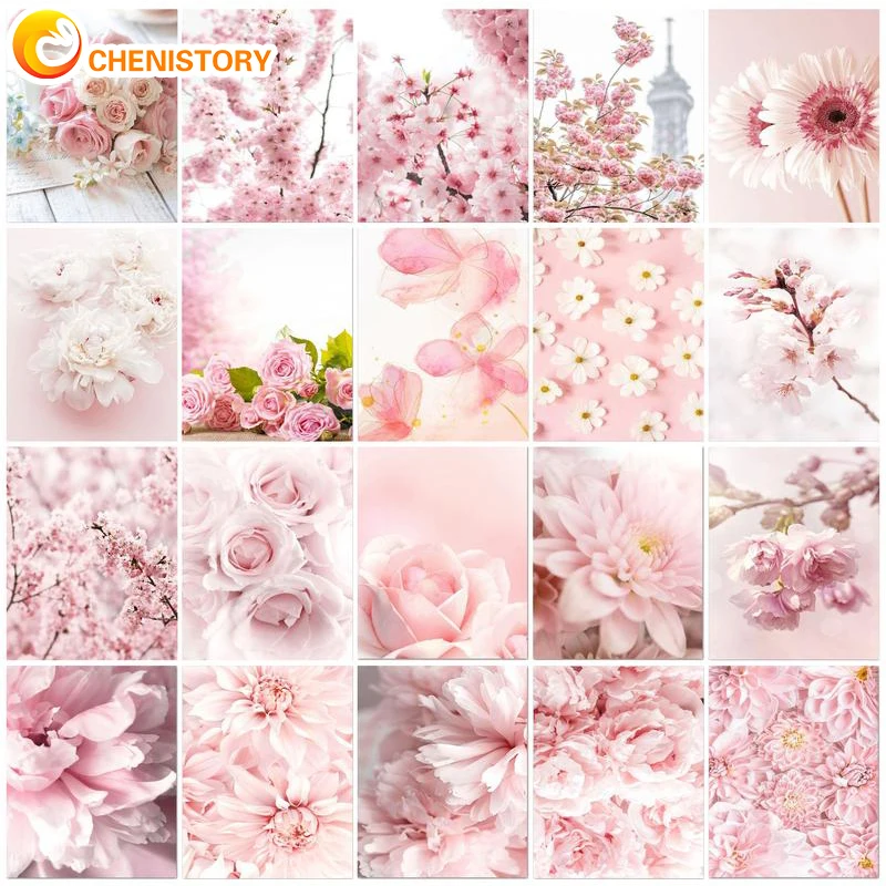 

CHENISTORY 60x75cm Diy Painting By Numbers Kit Picture By Numbers Pink Flower Coloring By Numbers Modern Wall Art Artwork