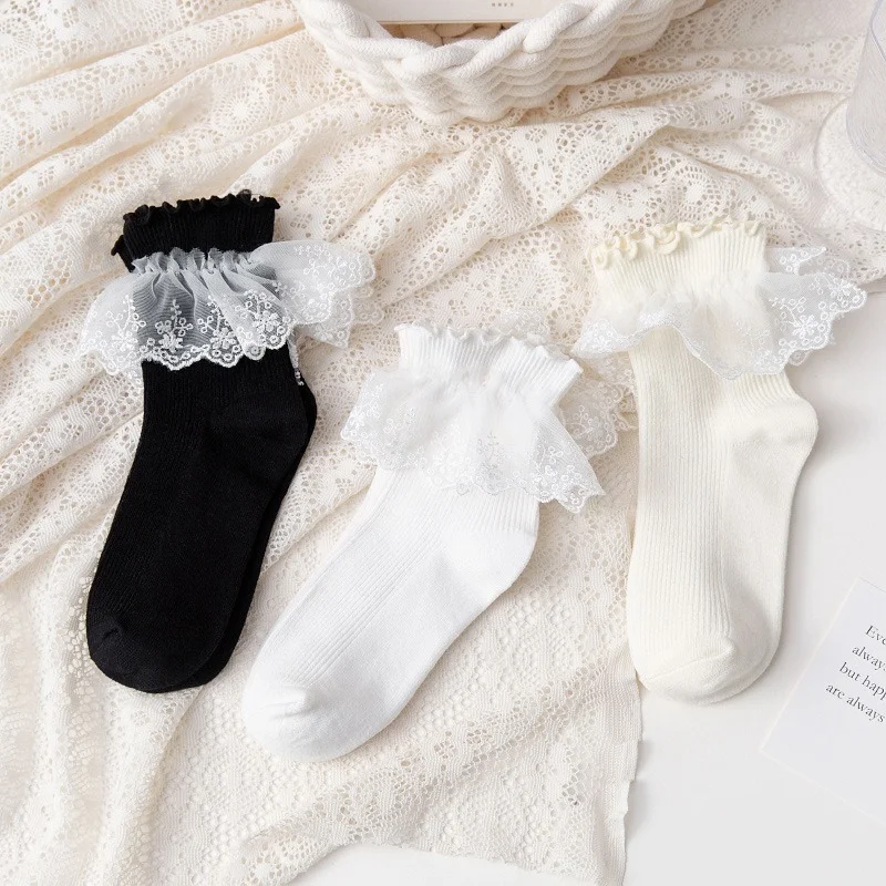 

Женские носки Lacework, однотонные хлопковые носки, женские повседневные Мягкие носки для девочек, стиль JK Lolita, весна-осень, милые модные носки