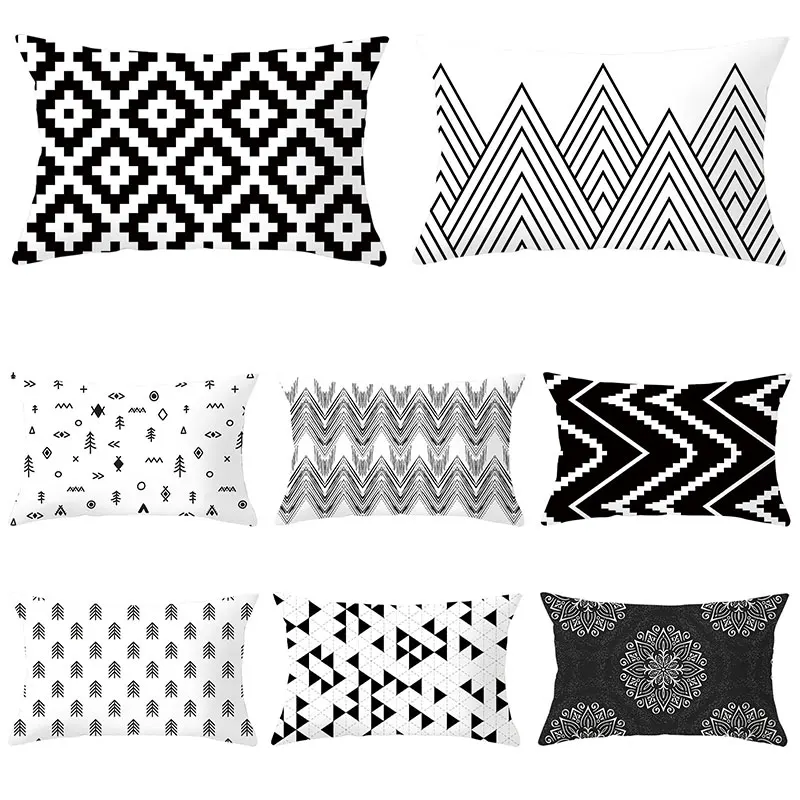 

Black and White Printed Pattern Cushion Cover Home Bedroom Living Room Sofa Decoration Pillowcase Simple Geometric Pillowcase