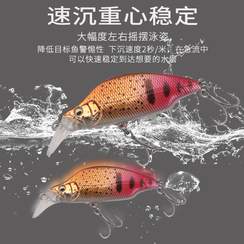 Фото Воблер Stream Sinking Minnow: стабильное тонущее состояние, сбалансированная конструкция для дальнего заброса, форма Meixi, специально для ловли окуня и форели. №3