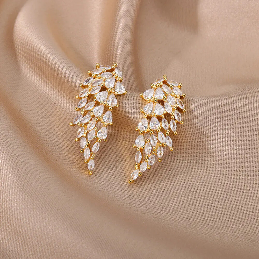

Angel Wing Stud Earrings for Women Gold Color Stainless Steel Zircon Earrings Luxury Crystal Wedding Jewelry pendientes mujer